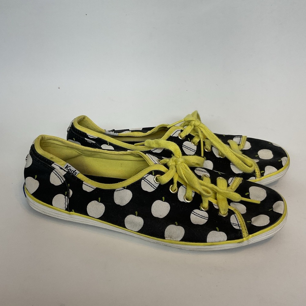 Kate Spade Keds Apple Print Low Top Canvas Sneakers Size 8,5 Black White